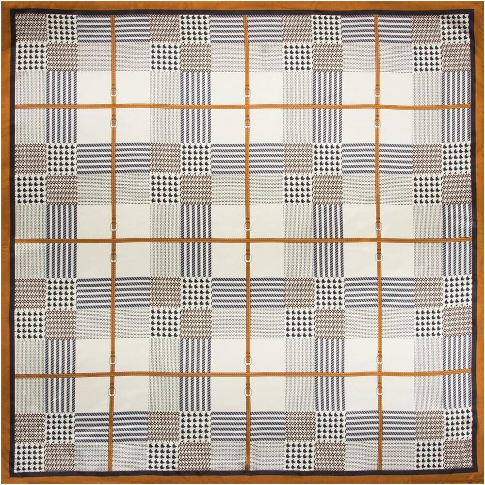 Women's Brown/Black Head Scarf Like Silk Printed Square Hair Bandanas 35 Inches - Picture 7 of 7